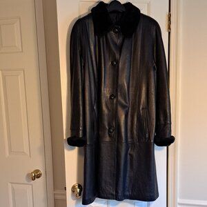 Full black leather coat
